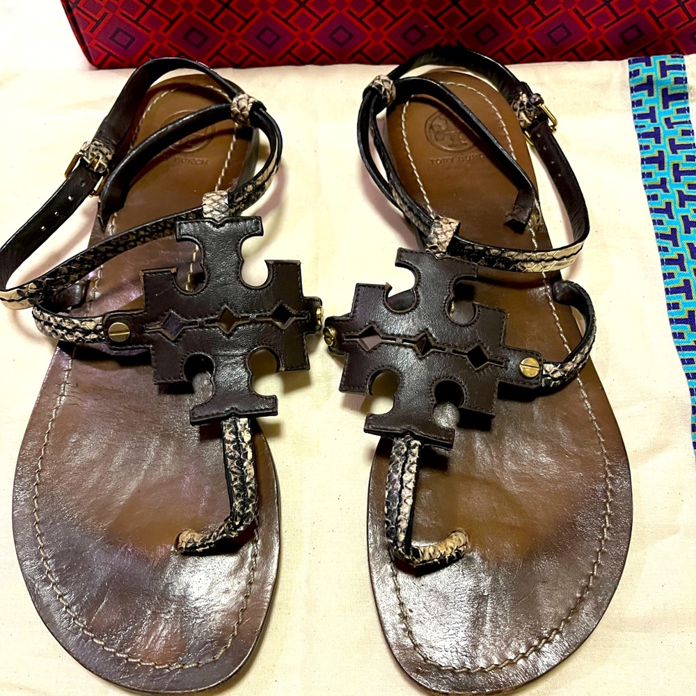 Tory Burch Chandler Flat Sandal Size 10.5-slightly worn. With box and dust bag.